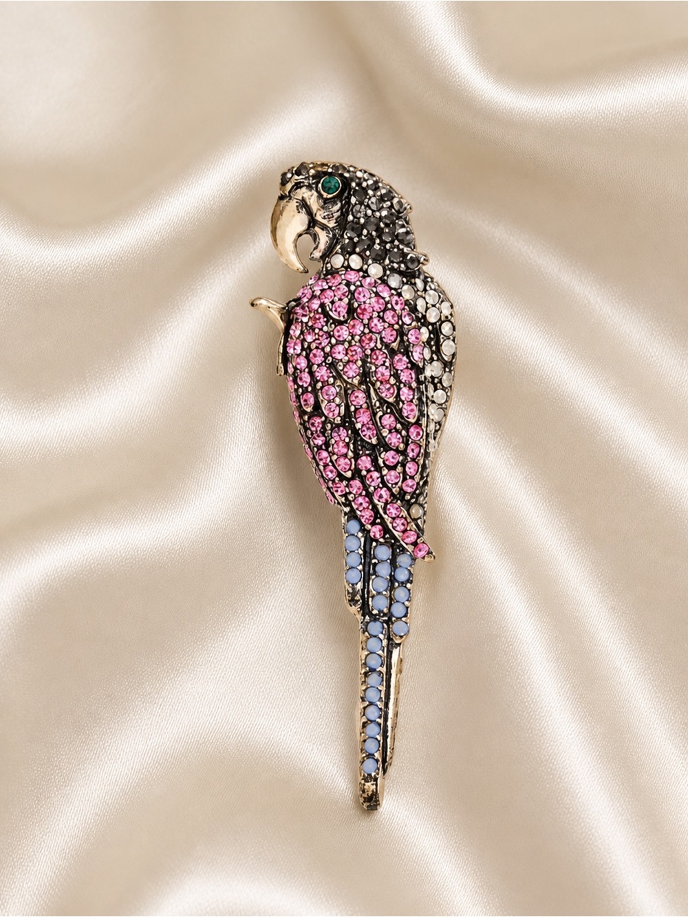 Anthropologie Pink and Blue Parrot Brooch